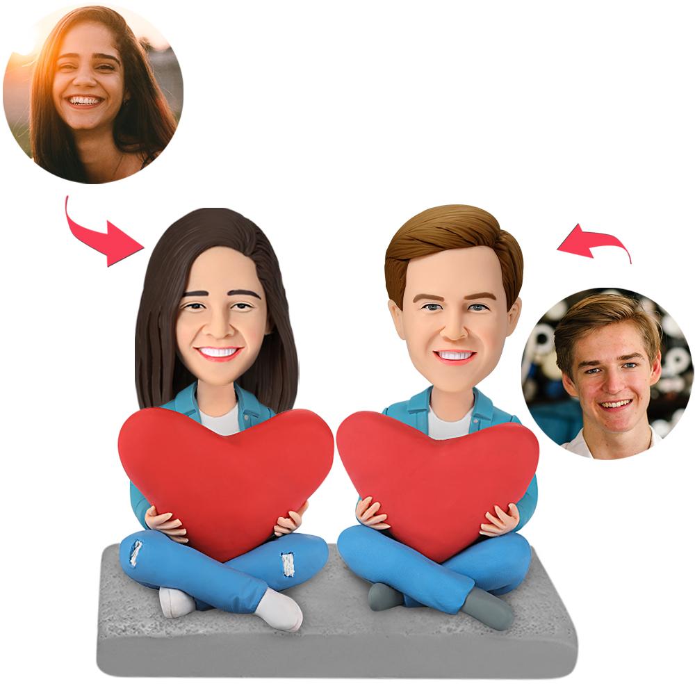 Heart Couple - Personalized Couple Sitting Heart Bobblehead