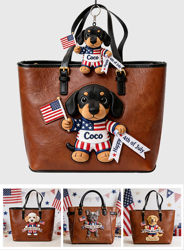 Happy 4th Of July - Personalized Dog Leather Bag With Plush Charm