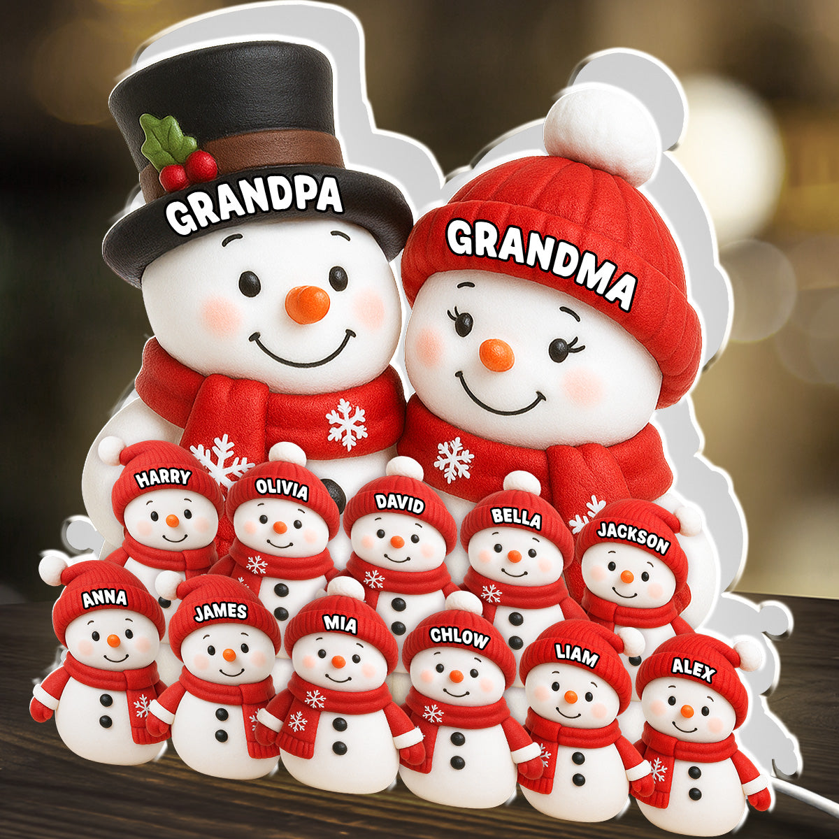 Acrylic Light Box - Cute Snow Family, Soft Light for Winter Nights and Party Decor, Creative Gift for Grandma and Grandpa