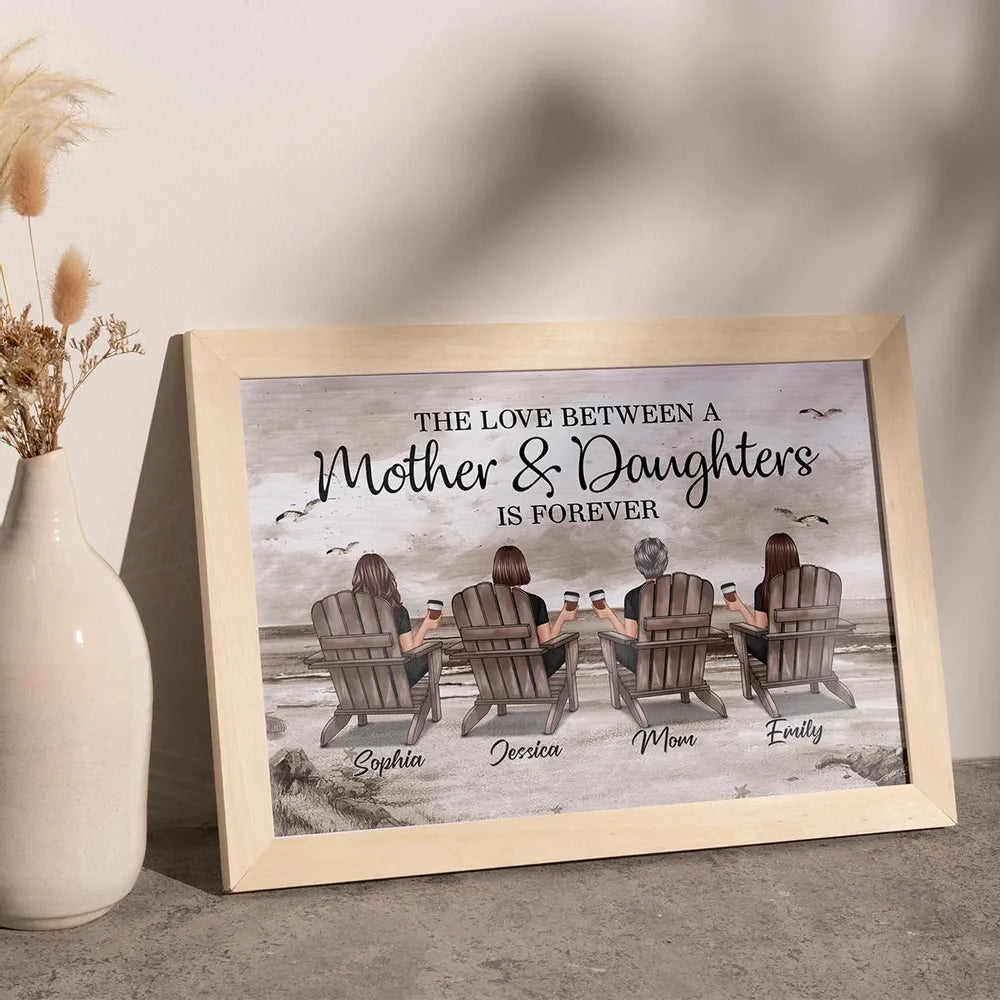 Poster of Mother & Daughters with Coastal Scene Customizable Wall Art Warm Home Decoration Thoughtful Gift