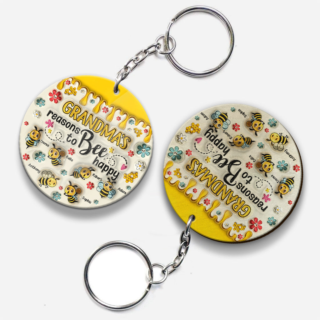 Grandma's Reasons To Bee Happy - Personalized Grandma Keychain