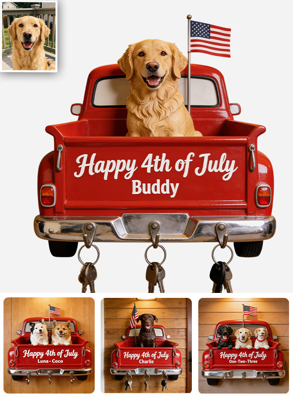 Happy 4th Of July Personalized Dog Key Holder - Personalized Dog Custom Shaped Hanging Rack