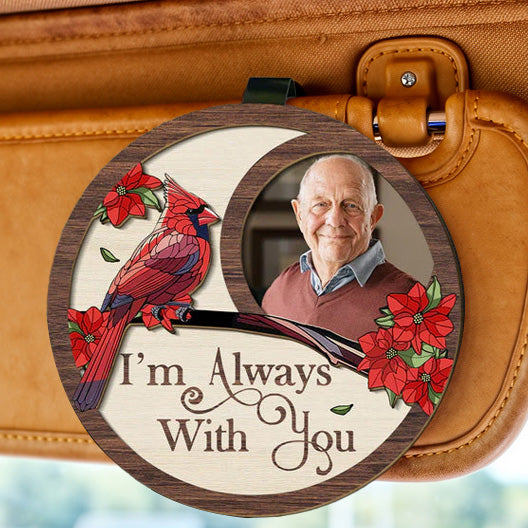 I'm Always With You Cardinal Photo 2-Layer Wooden Car Visor Clip Personalized Keepsake for a Heartwarming Gift