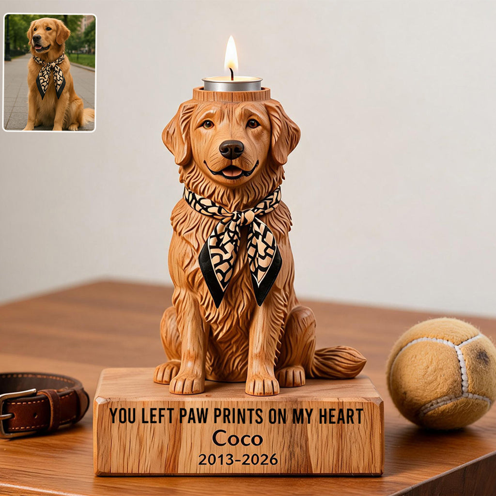 In Loving Memory - Personalized Dog Custom Shape Wooden Candle Holder