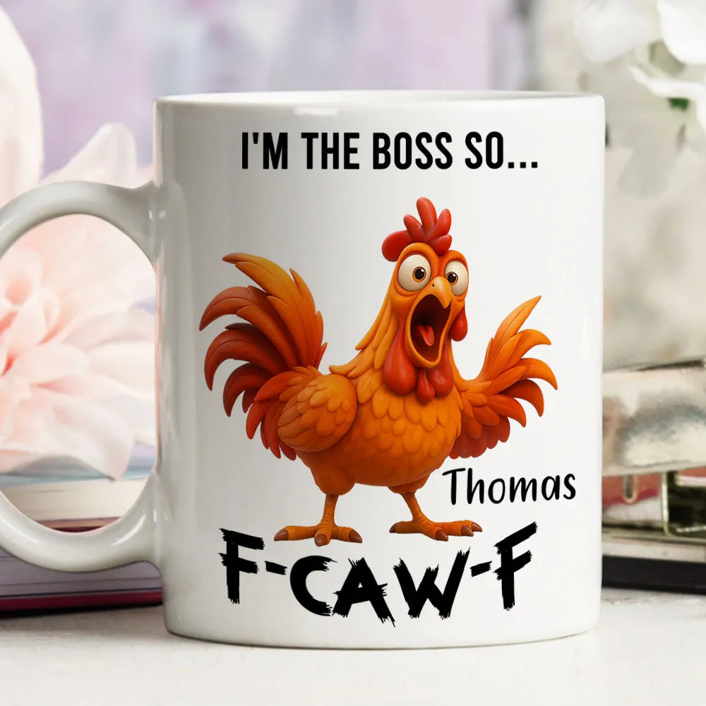 Personalized White Ceramic Mug with Angry Rooster Boss Design, Funny Custom Gift for Coworker or Friend, Unique Office Coffee Mug