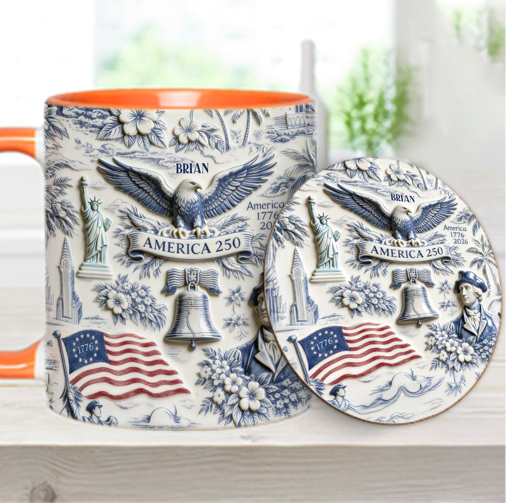 250 Years of America 1776–2026 Vintage Patriotic - Personalized Independence Day/ 4th of July Accent Mug & Coaster