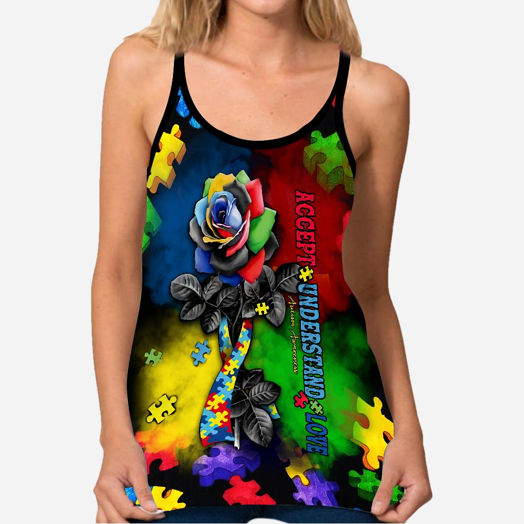 Autism Love - Autism Awareness Cross Tank Top 0921