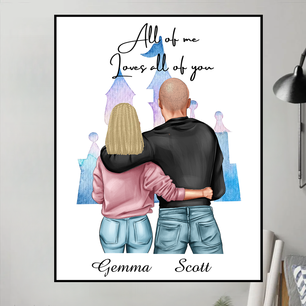 Embrace of Love - Personalized 'All of Me Loves All of You' Poster or Canvas - A Cherished Gift for Couples