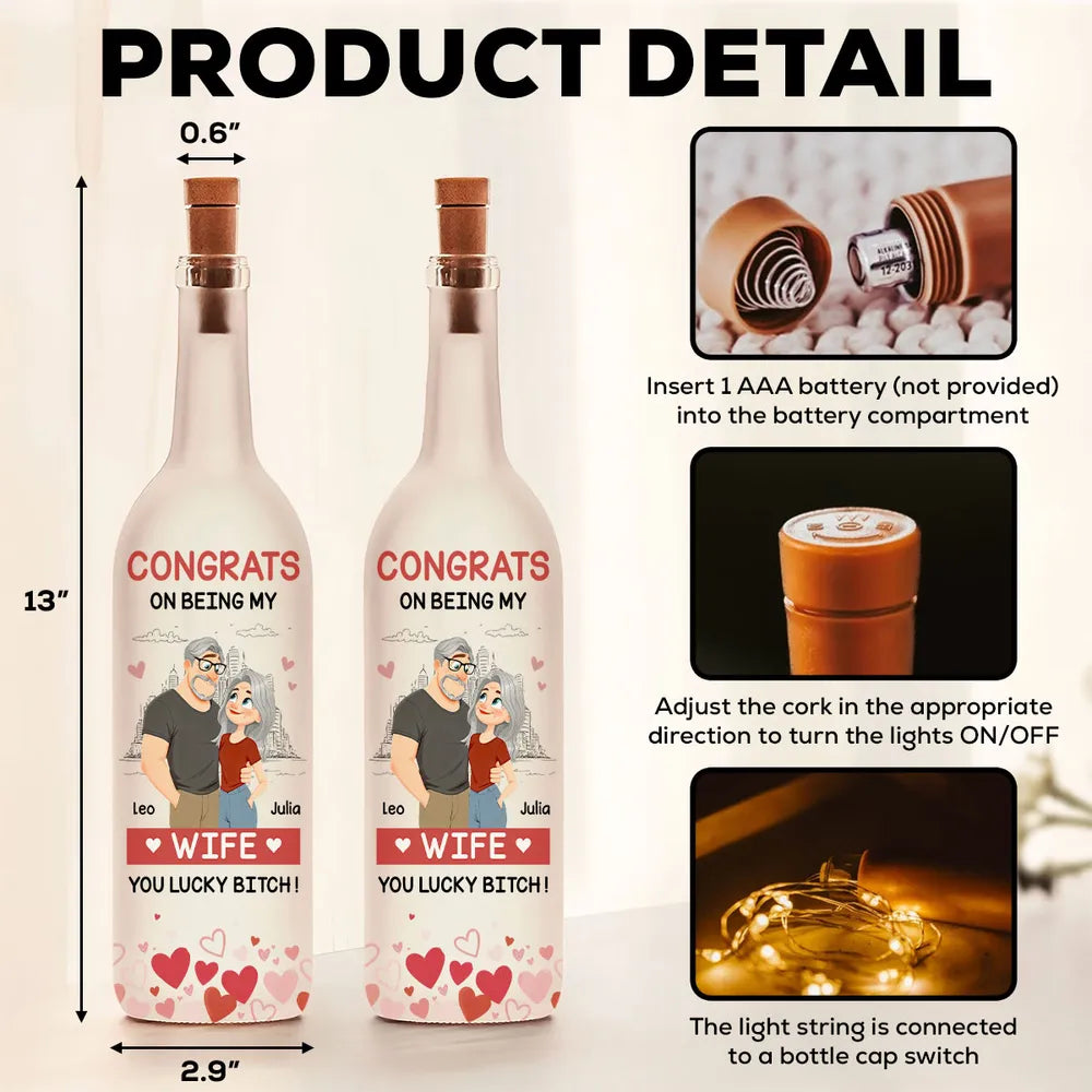 Personalized Bottle Lamp with Funny Girlfriend Cartoon, Warm Glow Bedroom Accent, Unique Gift for Girlfriend