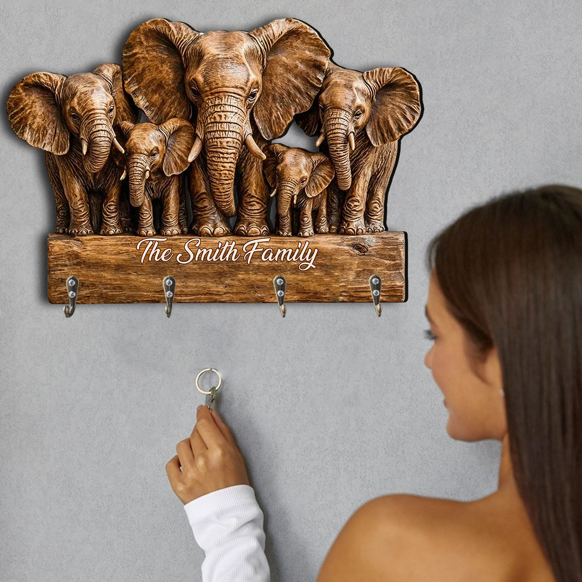Elephant Family - Personalized Elephant Custom Shaped Hanging Rack