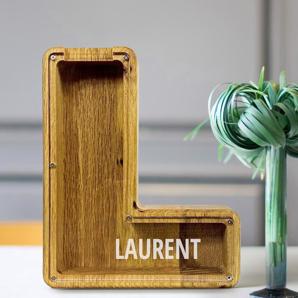 Custom Initial And Name - Personalized Letter And Name Tung Wooden Piggy Bank