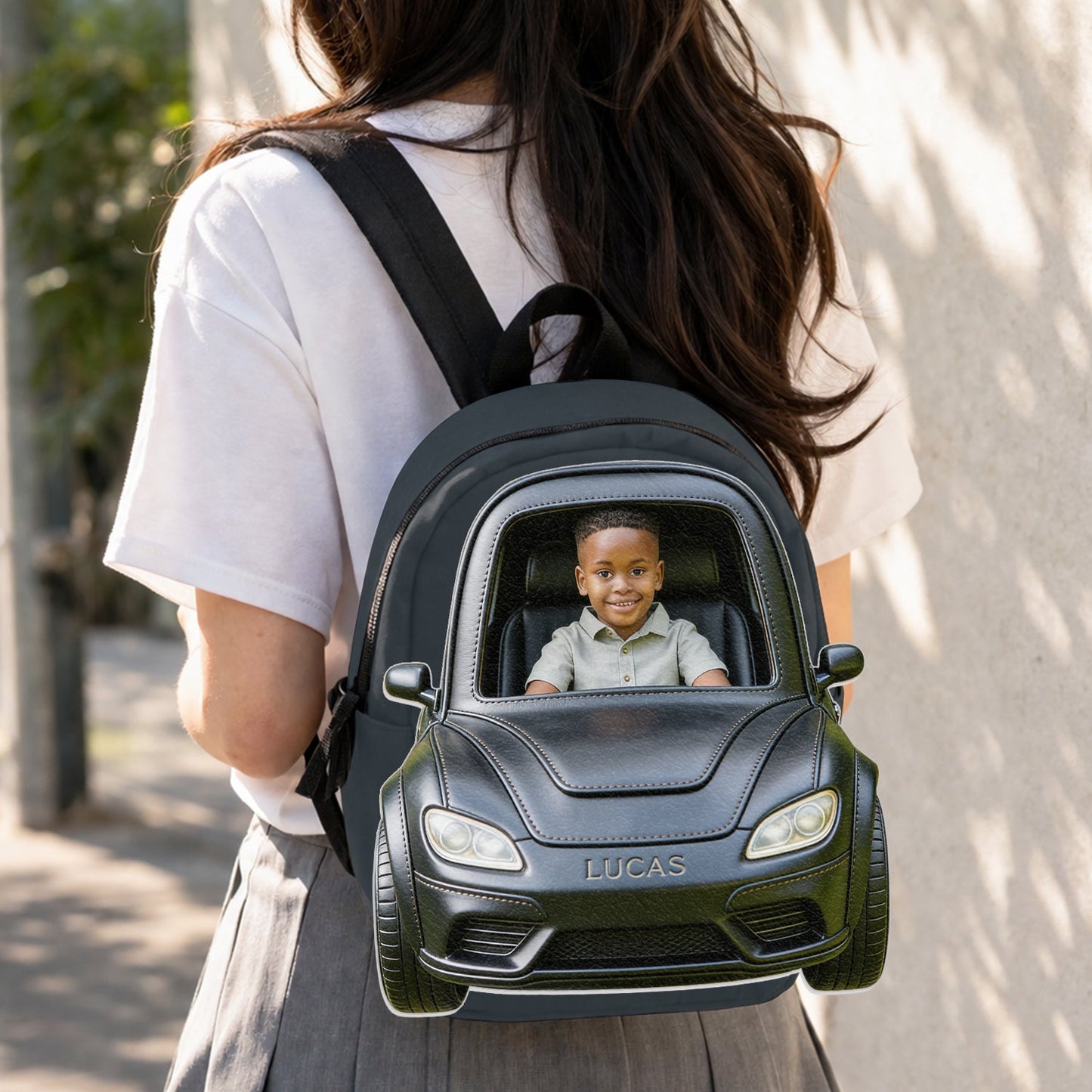 Custom From Photo And Vehicle - Personalized Kid Changeable Leather Patch Backpack