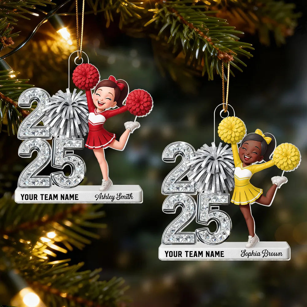 Personalized Cheerleader Acrylic Ornament with Year & Team Name, Sparkling School Spirit Keepsake, Unique Graduation Gift