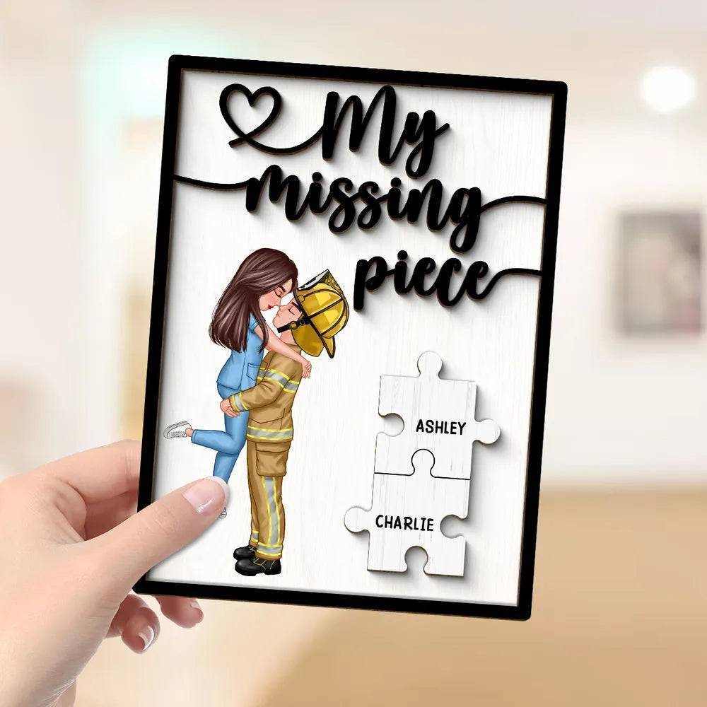 My Missing Piece - Personalized 2-Layer Wooden Plaque for Heroes - Firefighters, Nurses, Police Officers - Romantic Gift for Valentine's & Anniversaries