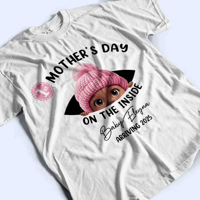 Personalized Mother's Day On The Inside Classic Tee Cute Baby Bump Reveal Unique Gift for Mom