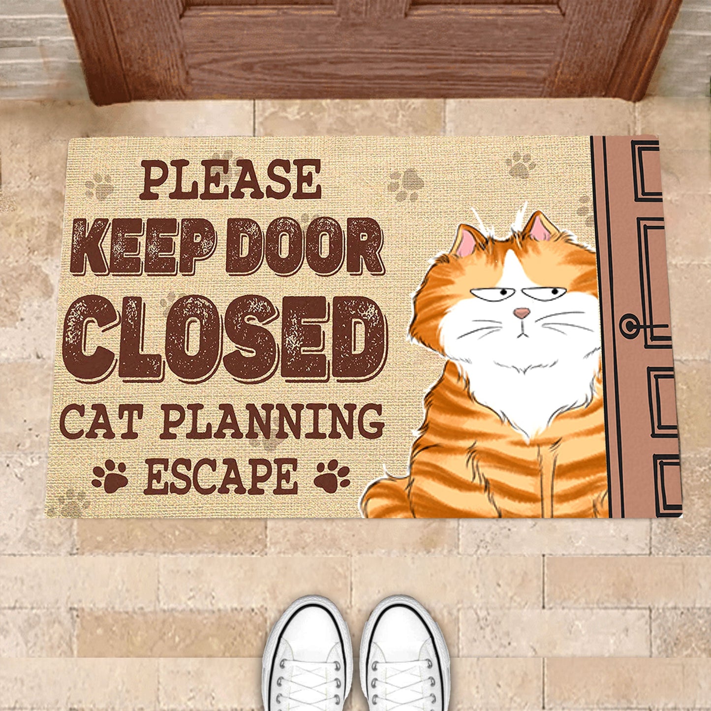 Funny Cat Escape Doormat - Please Keep Door Closed, Cat Planning Escape - Perfect Gift for Cat Lovers