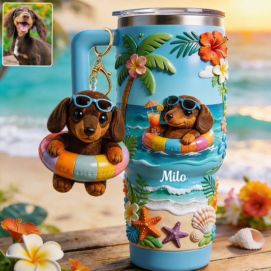 Any Photo Summer Vibes - Personalized Dog Tumbler With Plush Charm