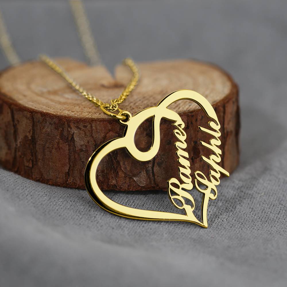 Personalized Couple Overlapping Heart Two Names Necklace