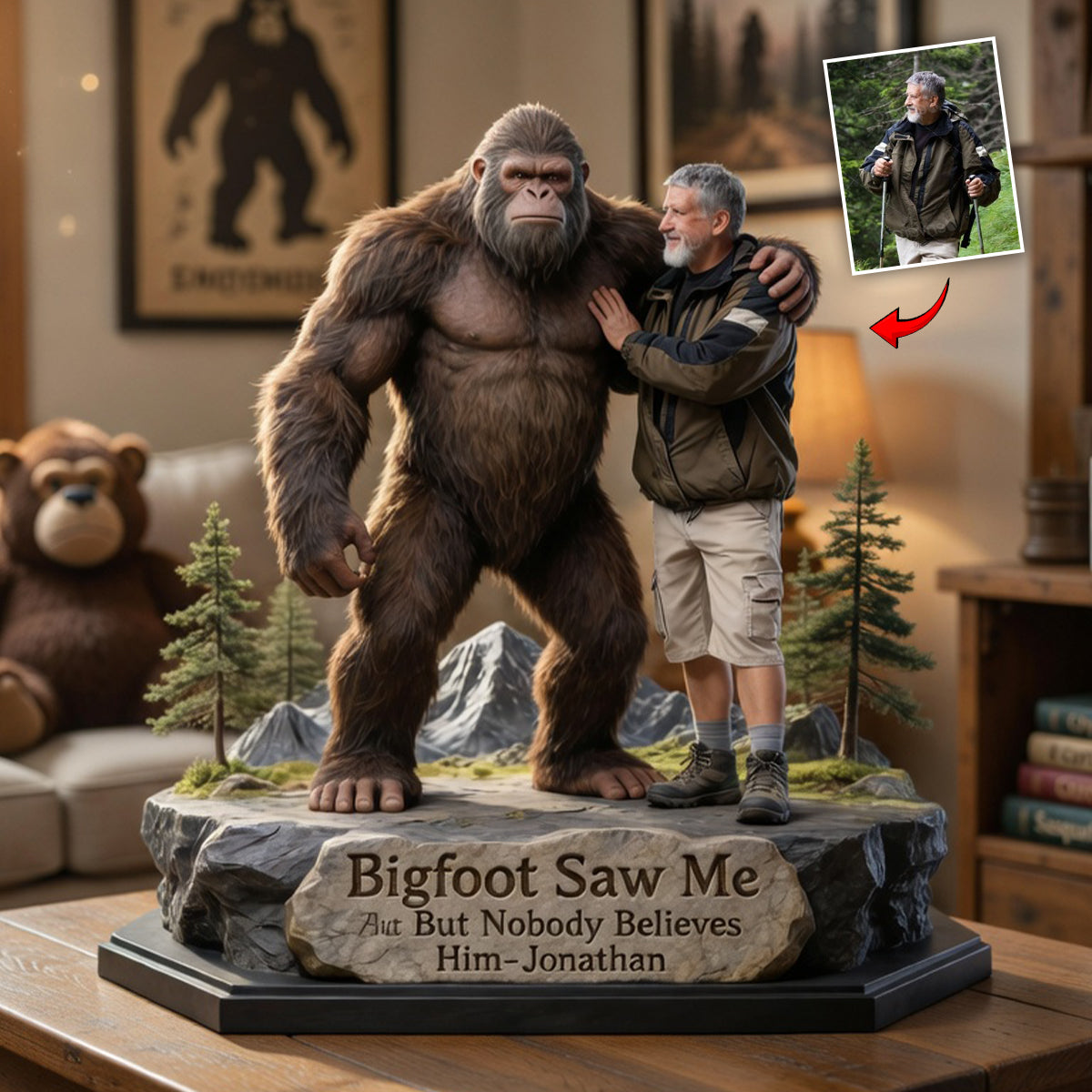 Bigfoot Saw Me But Nobody Believes Him - Personalized Hiking Custom Shaped Acrylic Plaque