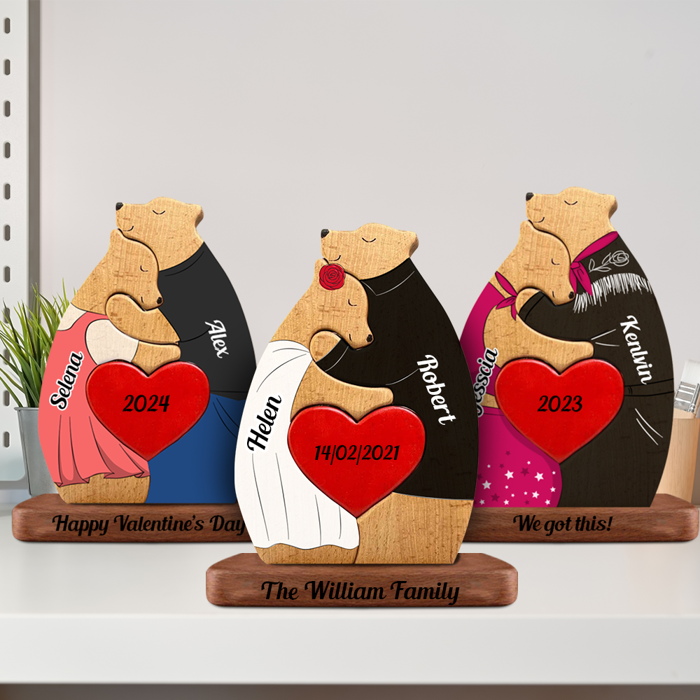 Love Bears Together - Customized Wooden Bear Couple Puzzle - Perfect for Anniversaries & Valentine's Day - Including Pet Carvings