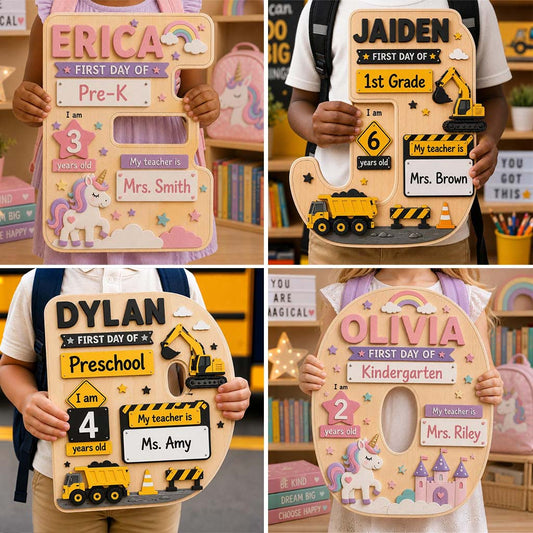 First Day Of School Sign Gift For Kids - Personalized Kid 2 Layered Wood Sign / Wood Plaque