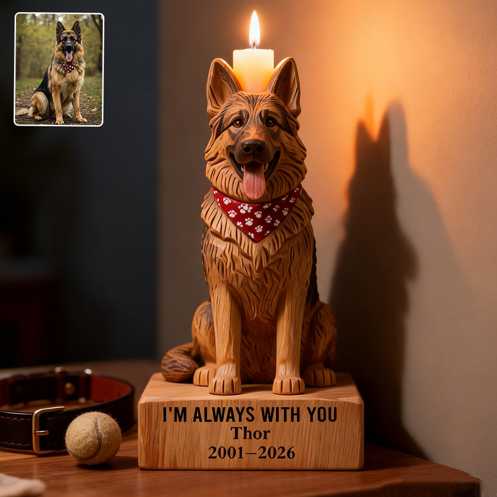 In Loving Memory - Personalized Dog Custom Shape Wooden Candle Holder