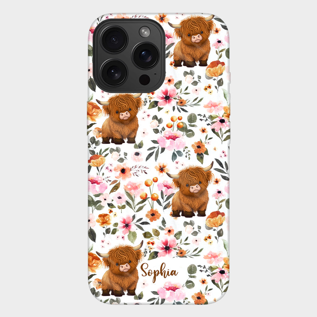 Floral Highland Cow - Personalized Highland Cow Full Print Phone Case