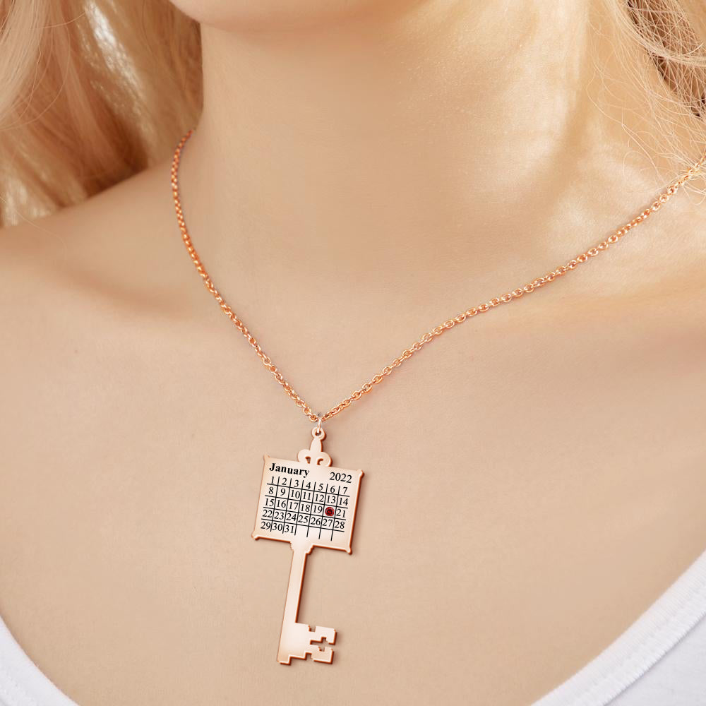 Key Calendar Charm - Personalized Key Birthday Calendar Necklace