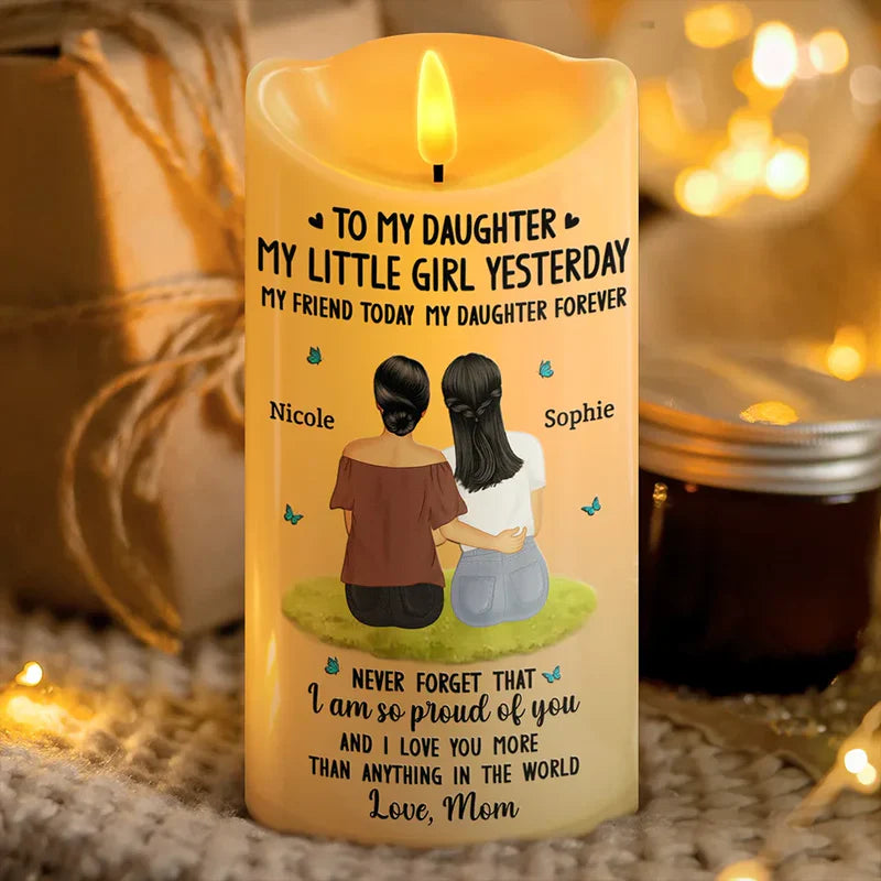 To My Daughter Personalized Flameless LED Candle - Soft Warm Light Sentimental Gift from Mom for Cozy Home Ambiance