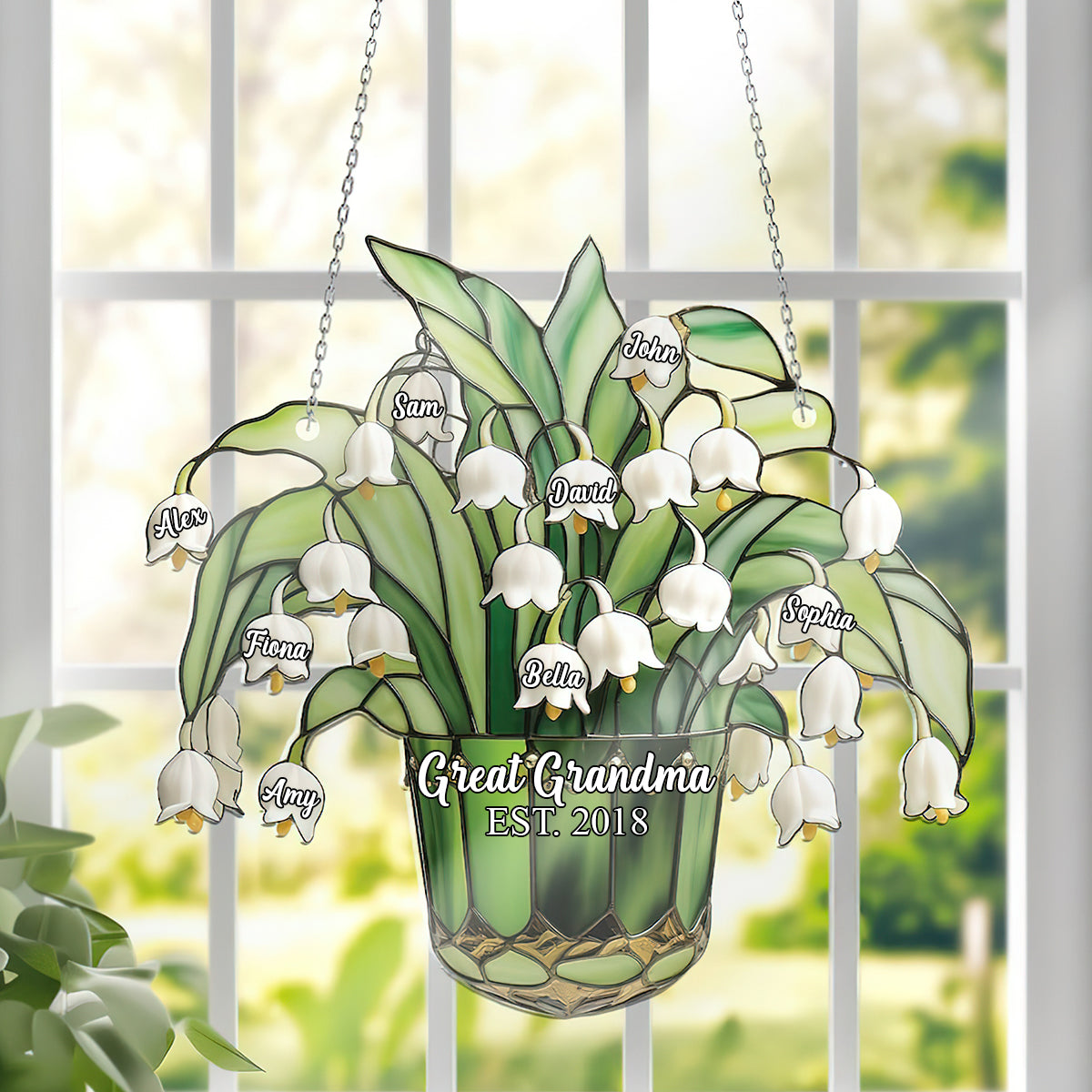 Lily Of The Valley Nana Mom Great Grandma - Personalized Grandma Window Hanging Suncatcher Ornament