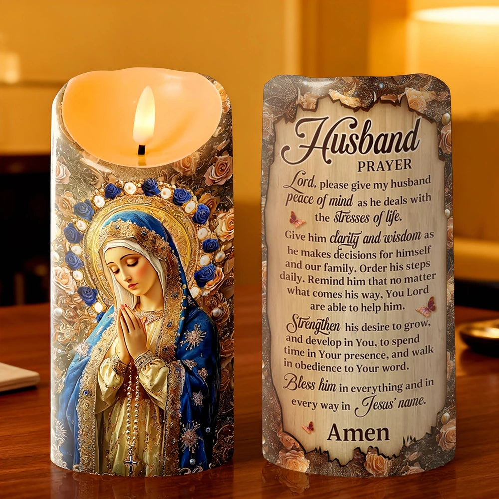 Prayer Candle for Husband – Warm LED Light, Inspirational Blessing and Strength Gift