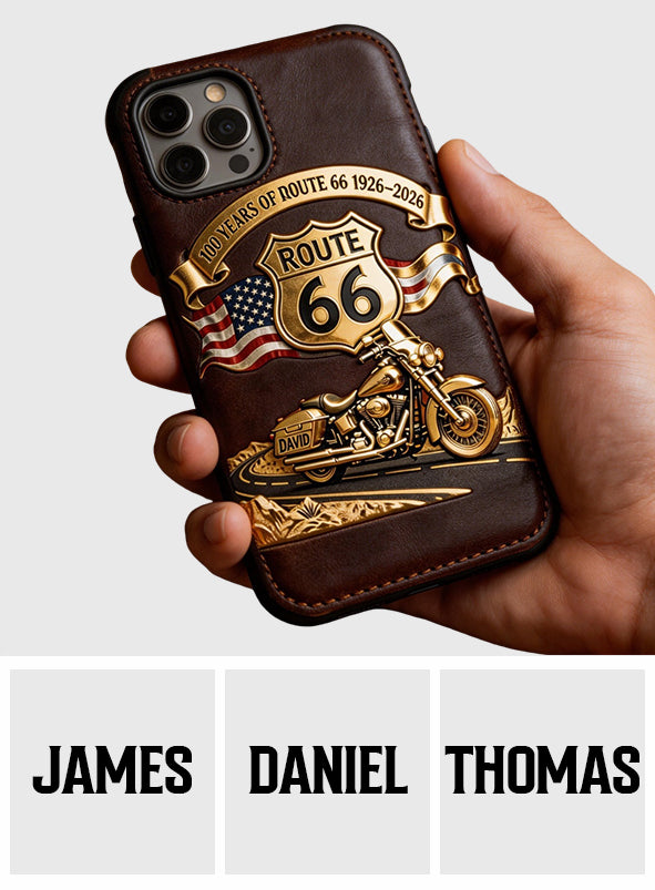100 Years Of Route Personalized Gifts For Bikers - Personalized Biker 3D Embossed Leather Phone Case