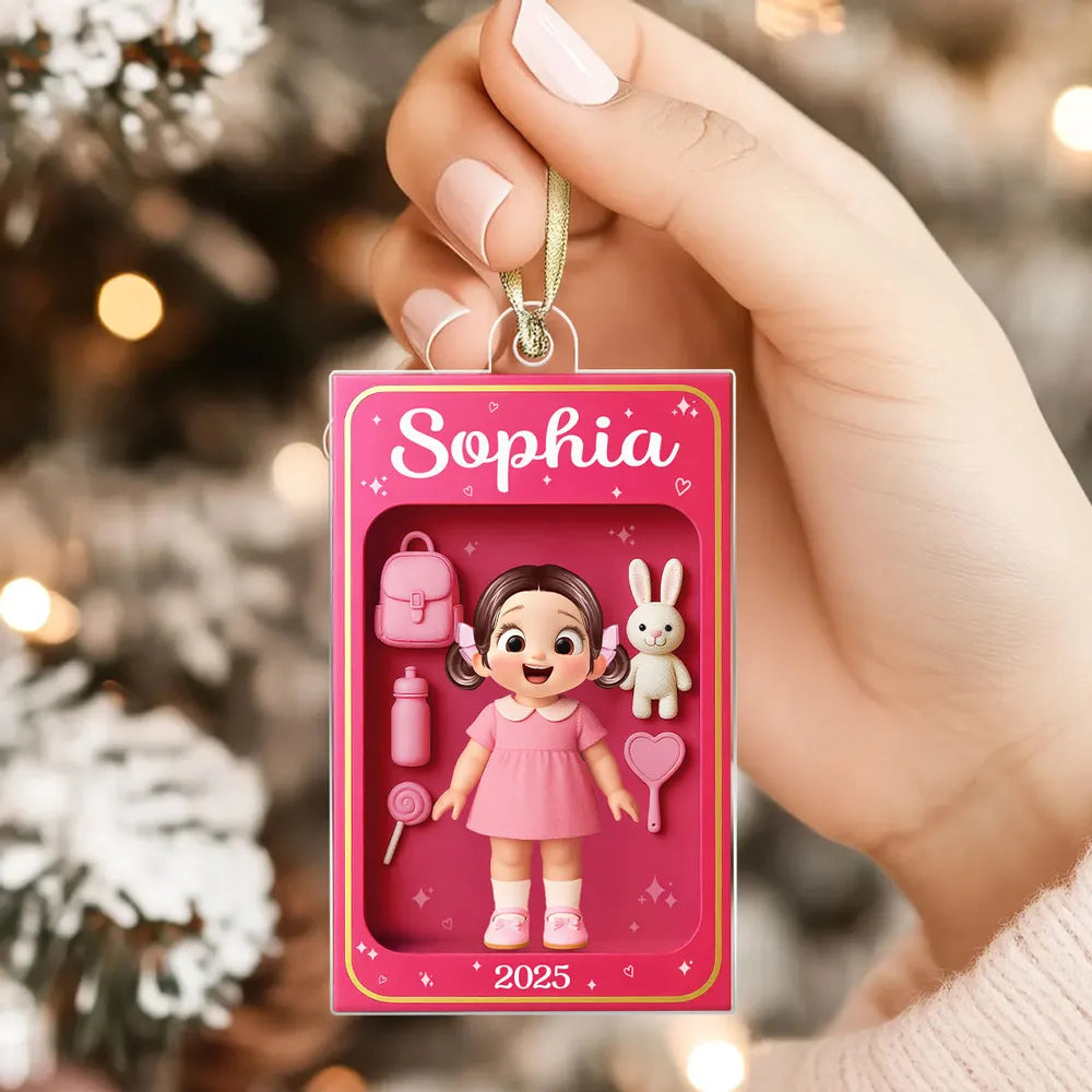 Pink Acrylic Girl Ornament - Personalized Gift for Kids
