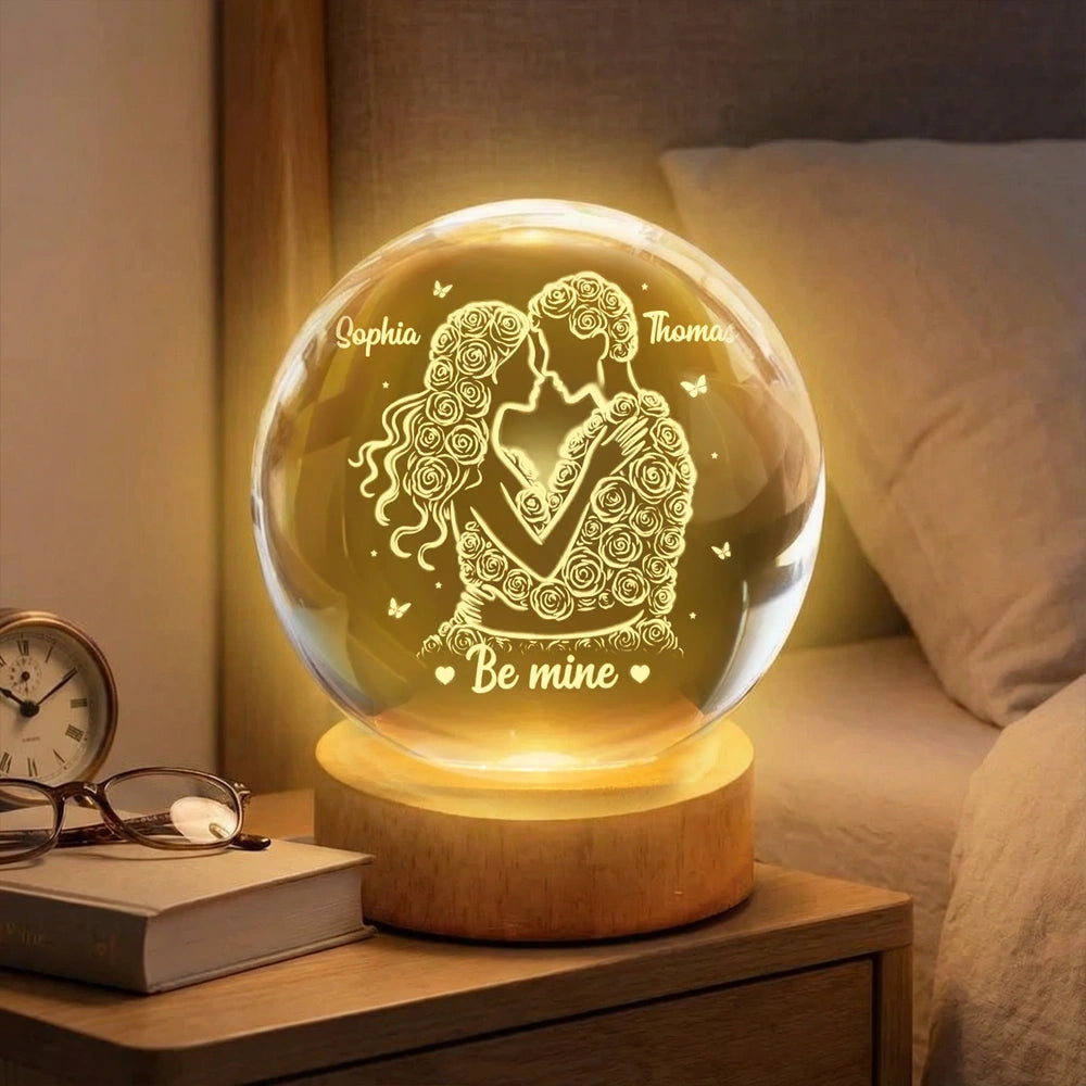 Personalized Crystal Ball LED Night Light -Romantic Rose Couple Night Light for Bedroom Decor Unique Valentine's Day Gift for Her or Him