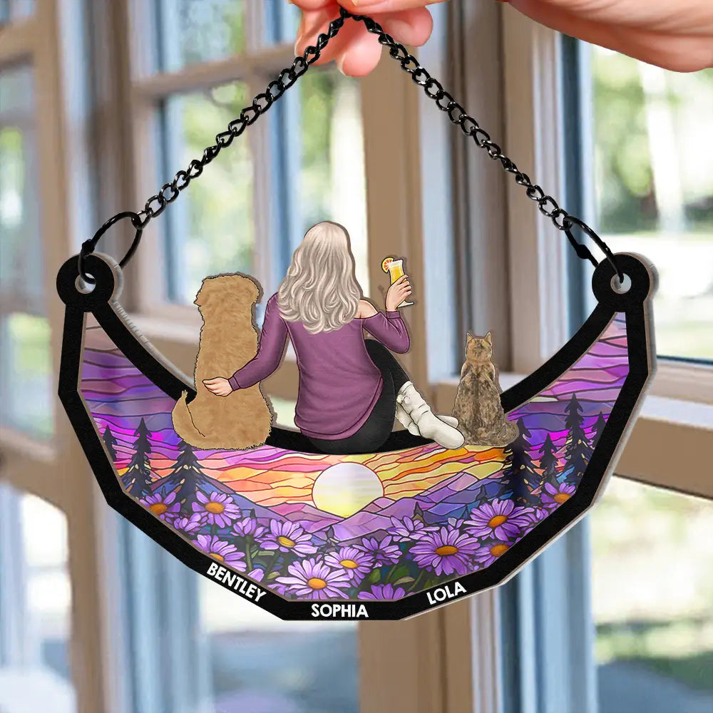 Personalized Pet and Owner Back View Ornament – Wood and Acrylic Combination for Unique Home Decor or Keepsake