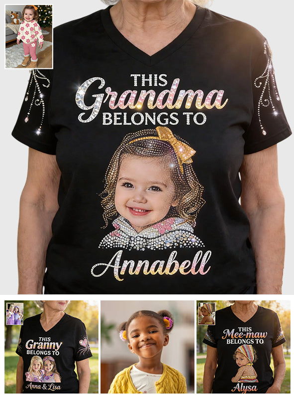 Custom Bling Shirt For Grandma/ Mother - Personalized Grandma Fully Printed V-Neck T-Shirt