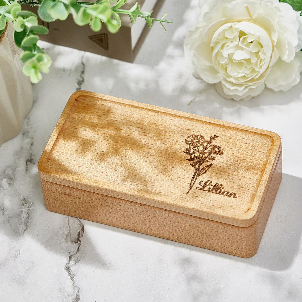 Any Name, Birth Flower - Gift for mom - Personalized Birth Flower Jewellery Box