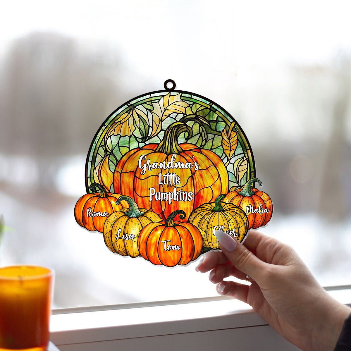 Grandma's Little Pumpkins Any Title - Personalized Grandma Window Hanging Suncatcher Ornament