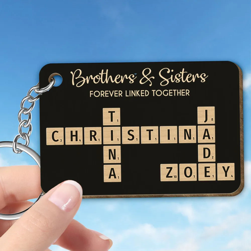 Brothers & Sisters Forever Linked Together Crossword Puzzle Art Personalized Keychain or Poster or Plaque or Ornament, Christmas Gift For Brothers, Sisters, Siblings, Family
