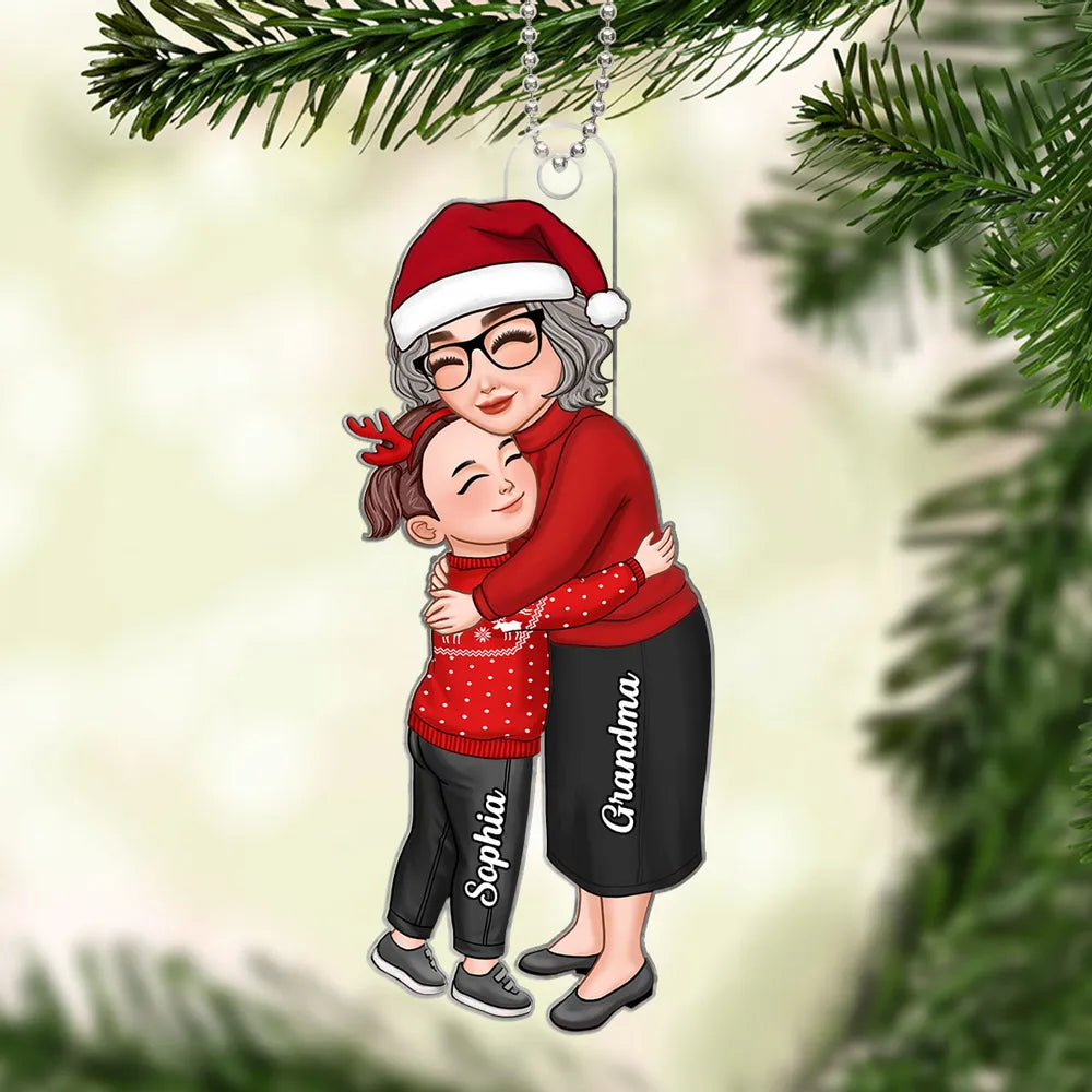 Cute Grandma & Grandkid Hugging - Gift For Grandkids & Grandma - Personalized Acrylic Ornament