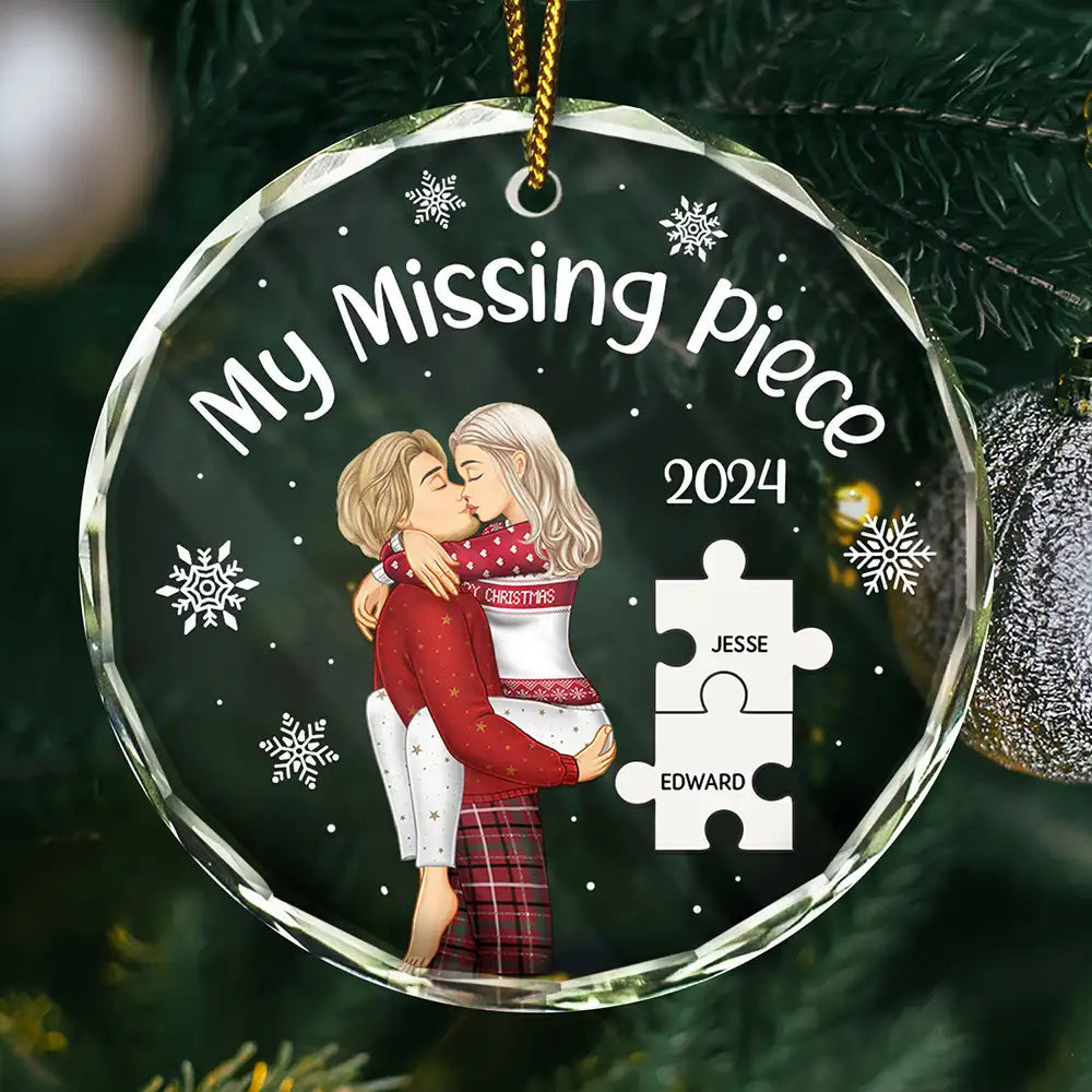 My Missing Piece Christmas Couple - Personalized Glass Ornament or Keychain or Poster or Plaque