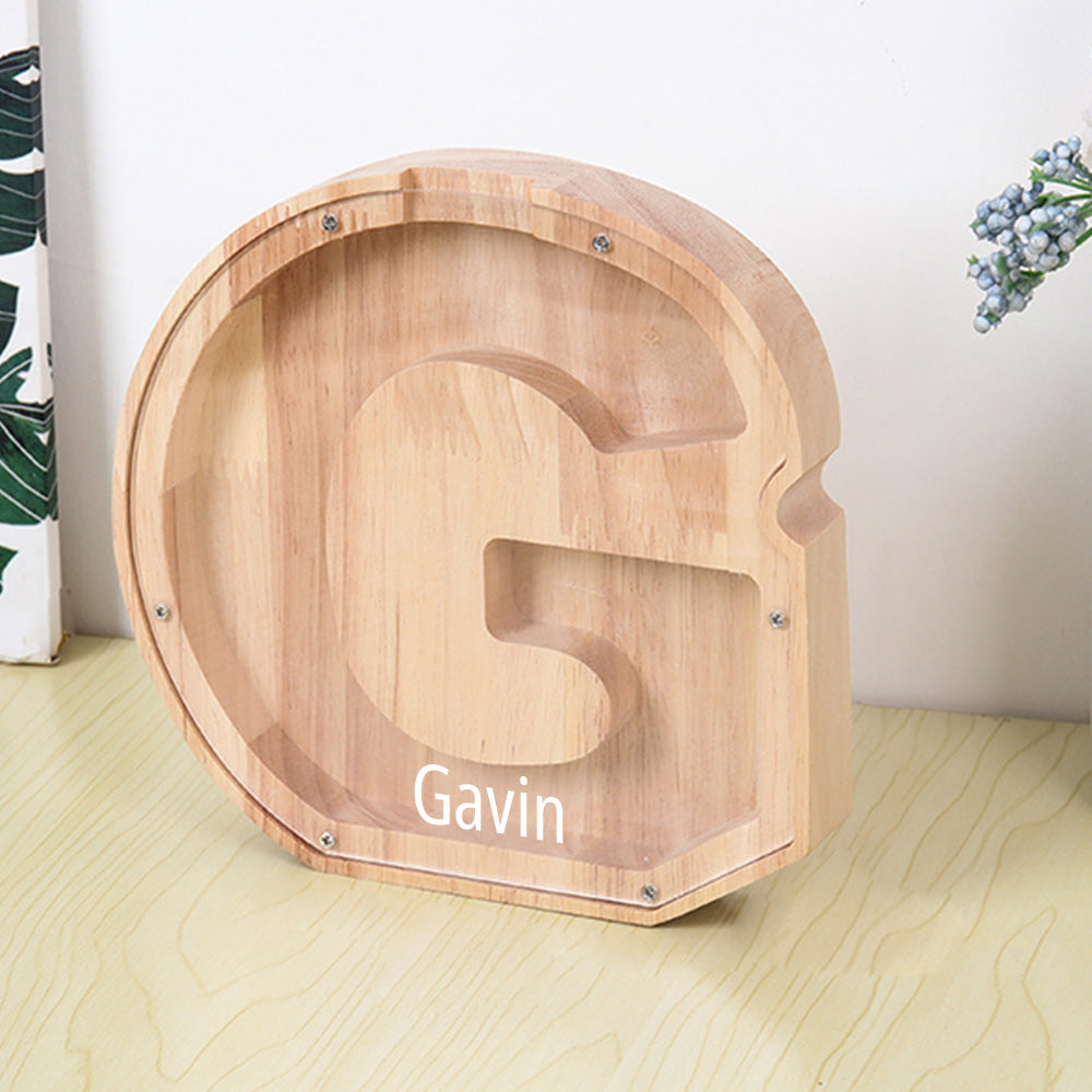 Custom Initial And Name - Personalized Letter And Name Light Wooden Piggy Bank