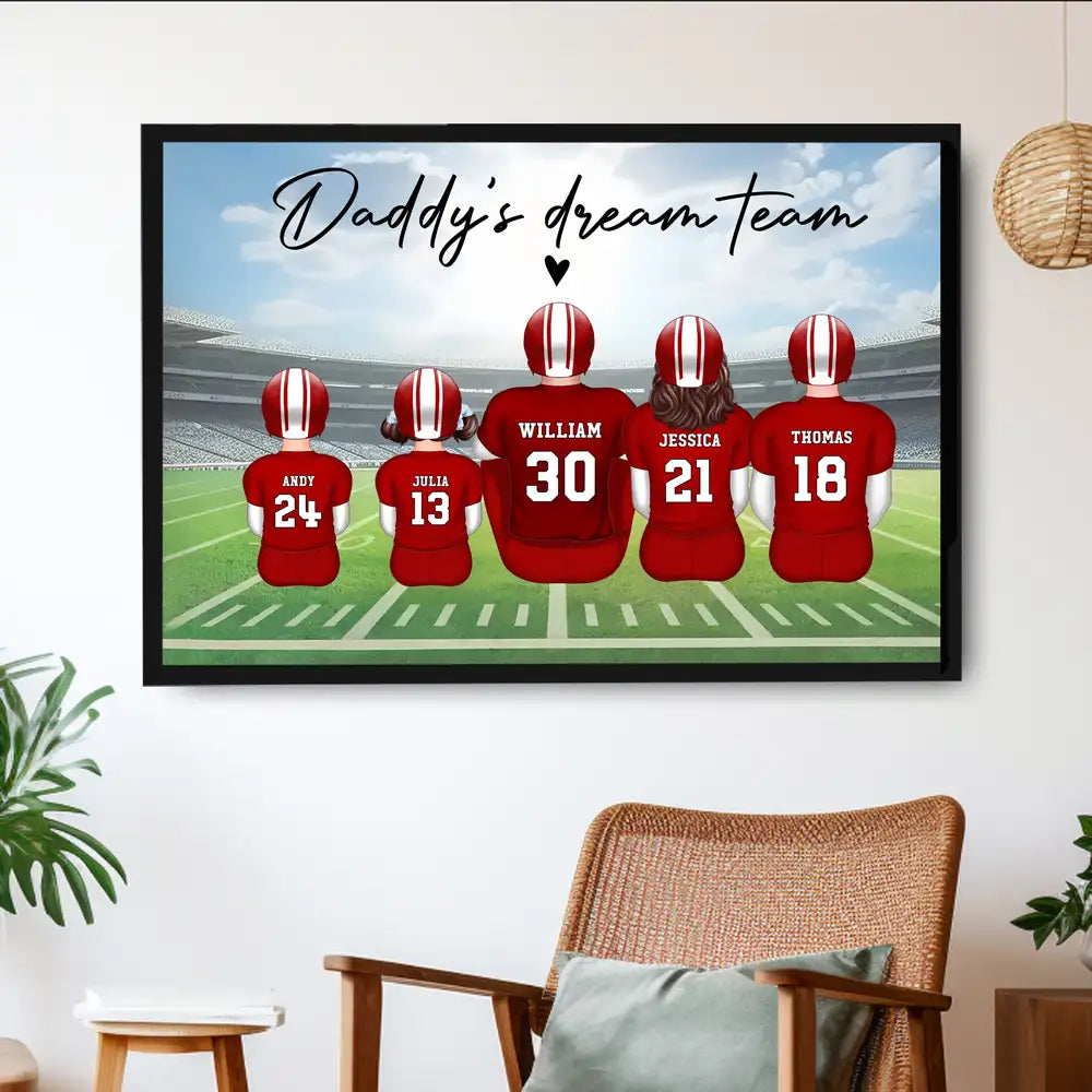 “Daddy’s Dream Team” Personalized Football Poster / Canvas – Touchdown Father’s Day Gift