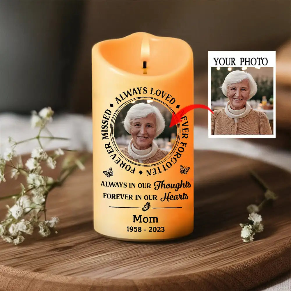 "No Longer by My Side, Always in My Heart – Custom Memorial LED Candle with Wings – Tribute Gift for Memorial Day or Anniversary"