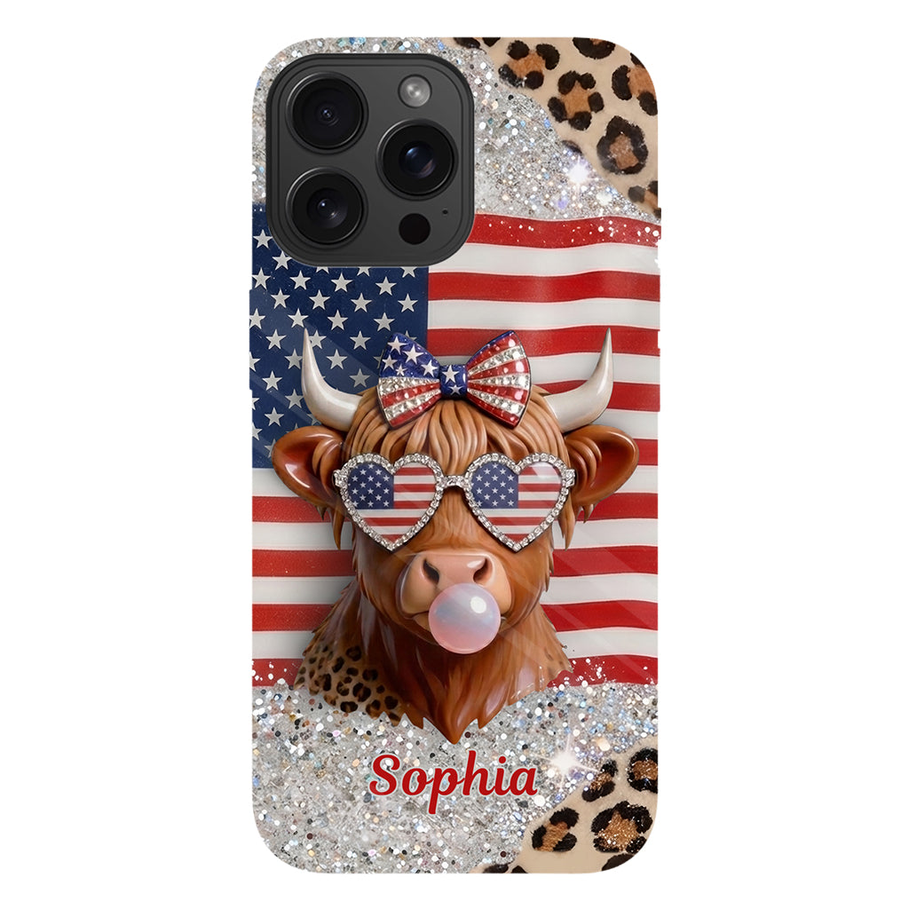 Highland Cow Patriotic - Personalized Highland Cow Full Print Phone Case & Phone Grip