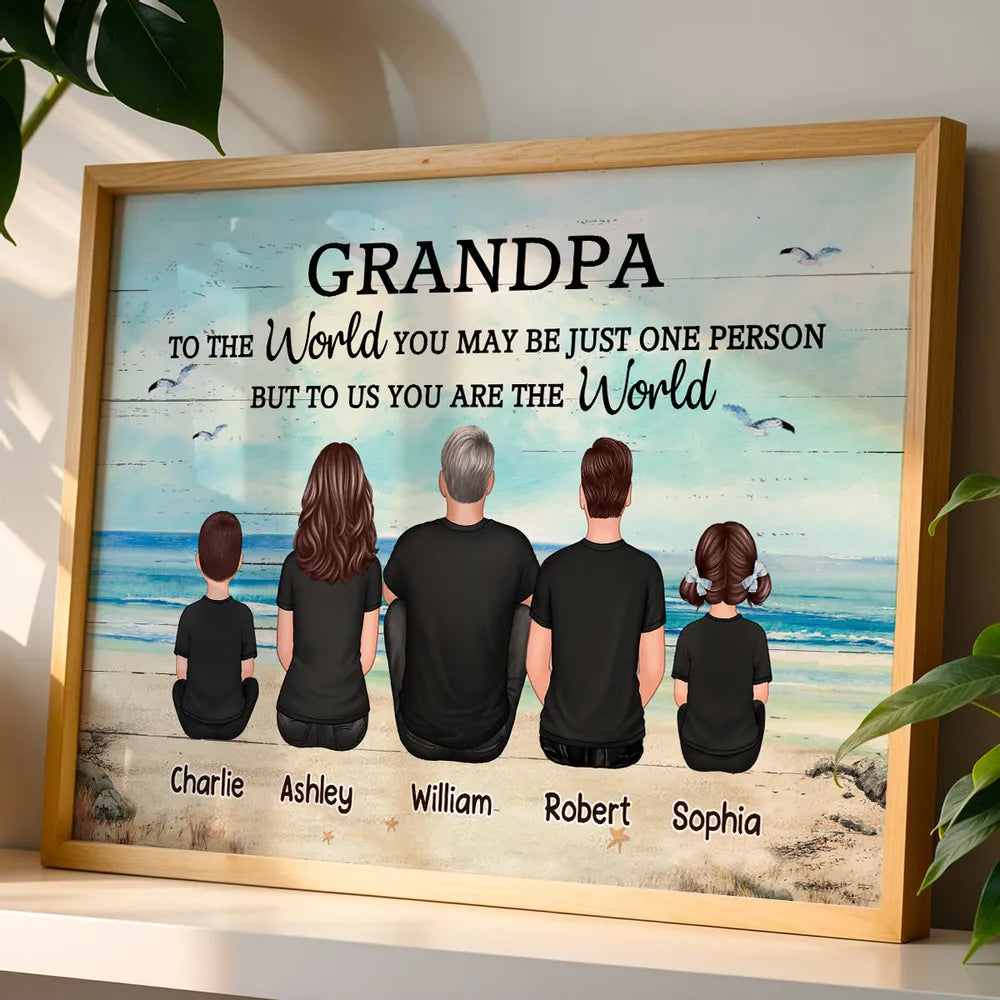 Poster Personalized Grandpa Beach Scene Family Art, You Are Our World, Vintage Style, Unique Gift from Grandkids