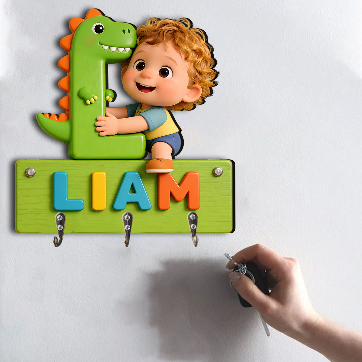 Dinosaur Alphabet Letter & Custom Photo - - Personalized Kid Custom Shaped Hanging Rack