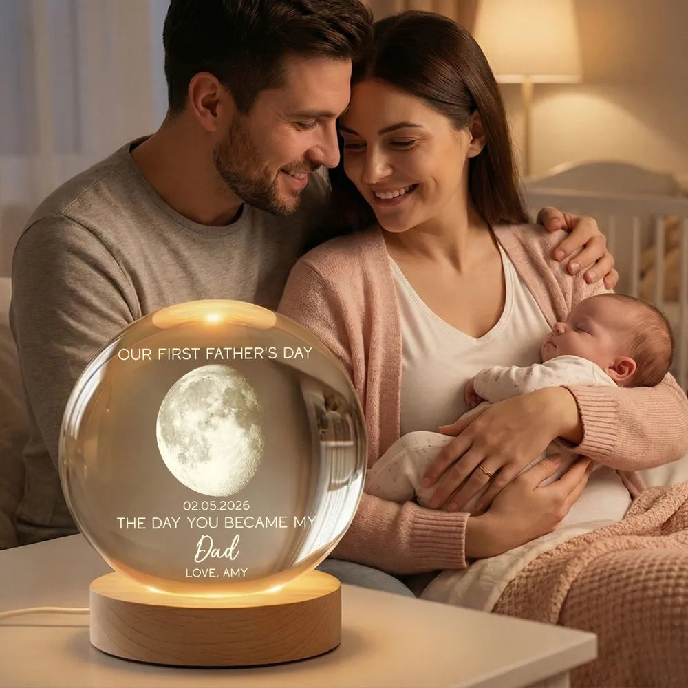 The Day You Became My Dad Personalized 1-Color K5 Globe Lamp, Warm Moon Night Light, Creative First Father's Day Gift