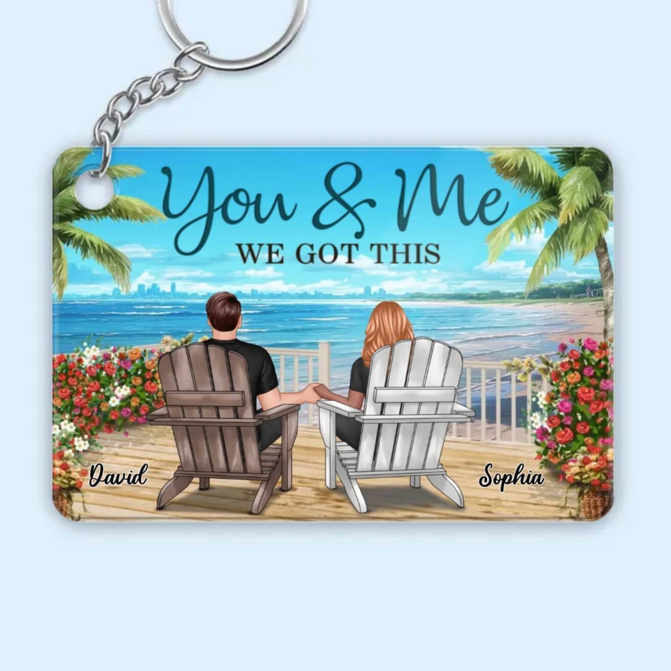 Back View Couple Sitting Beach View Personalized Horizontal Poster, Unique And Meaningful Gift For Couple
