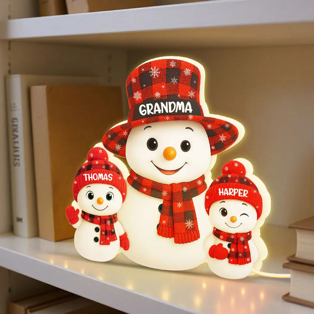 Acrylic Light Box Snowman Family, soft glowing festive décor for cozy nights, heartwarming display and thoughtful holiday gift